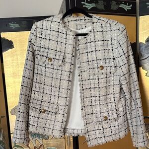 Alice + Olivia Cream and Black Tweed Blazer